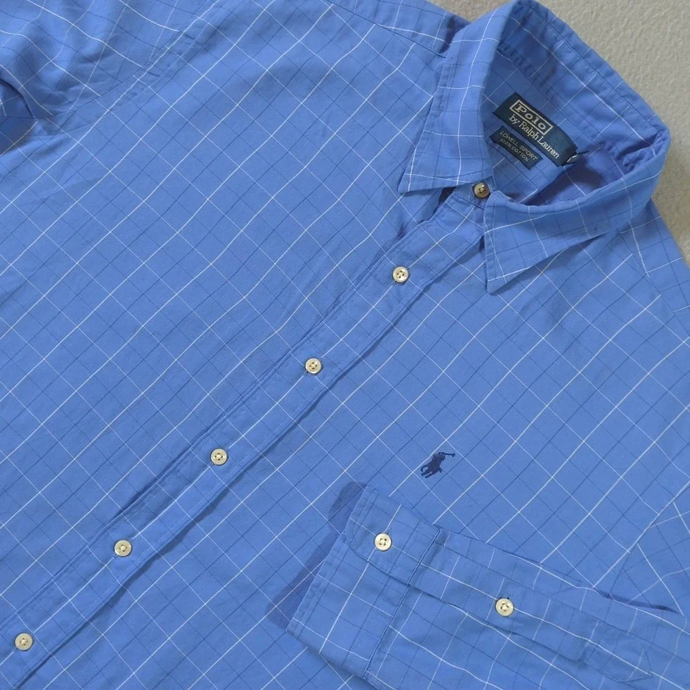 Polo Ralph Lauren Lowell Sport Shirt Mens Large Blue Windowpane Check Cotton